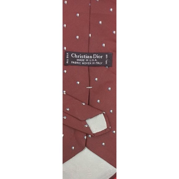 CHRISTIAN DIOR Brown Polka Dot Silk Tie 55"/ 3.5" EC - Picture 2 of 3